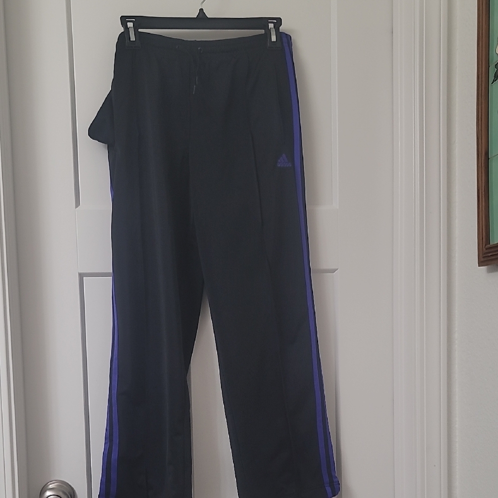 Adidas Womens Classic Track Tricot Pants SZ Medium, Black/Purple. 26" Inseam